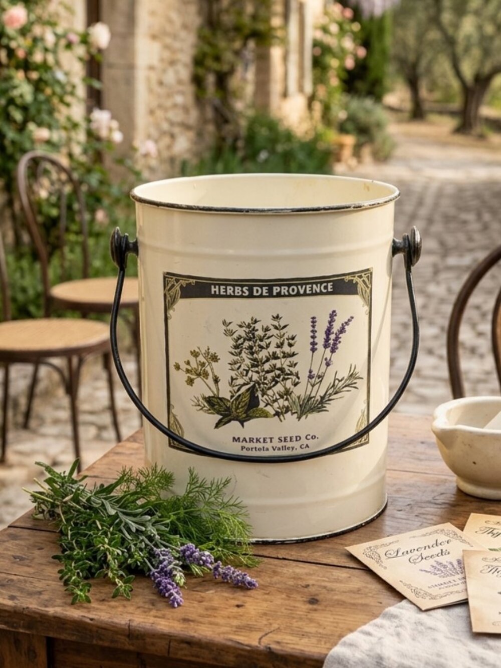 Herbs de Provence Cream Decorative Metal Pail Bucket